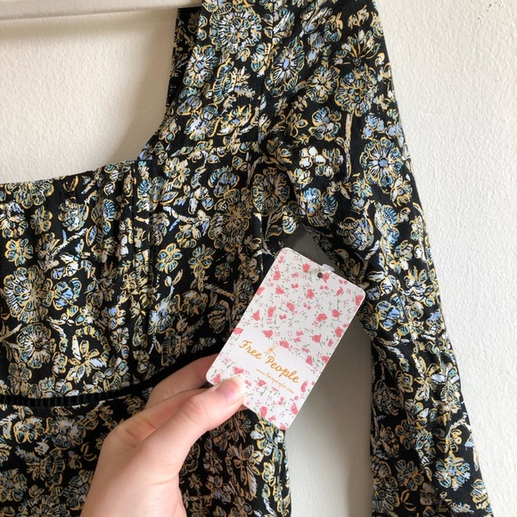 NWT Free People Boheme Black Floral Square Neckline Mini Dress - Picture 11 of 14